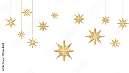 Stunning collection of elegant gold hanging stars creating a festive and celebratory background decoration