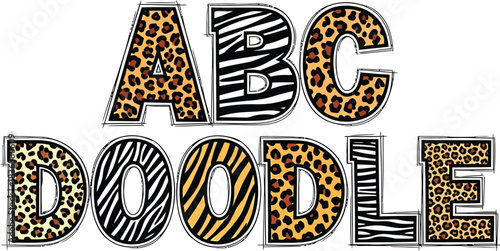 Animal Print Alphabet Letters Vector Design Zebra Leopard Wild Style Graphic Modern Cute Typography Font Isolated Illustration Wildlife Pattern Decoration