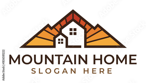Mountain home villa logo design template with sunrise or sunset