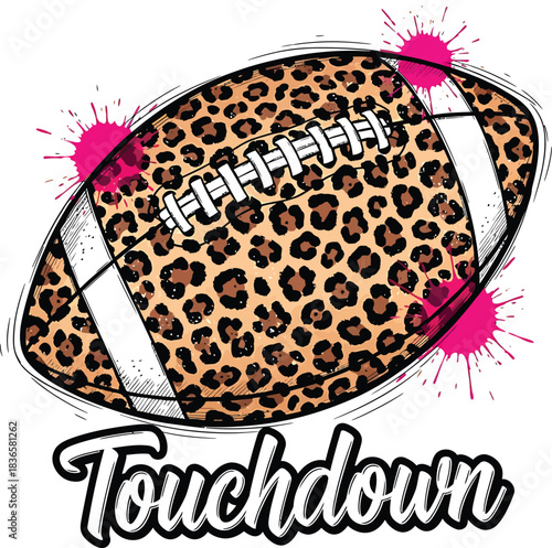 Leopard Print Football Touchdown Hand Drawn Doodle Style Wild Animal Skin Isolated on Transparent Background