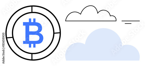 Bitcoin concept. Bitcoin icon combined with cloud graphics cryptocurrency and digital finance. Bitcoin and cloud computing decentralized finance and digital data management. For fintech, blockchain