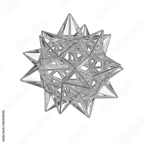 A complex geometric crystal star structure on a black background view