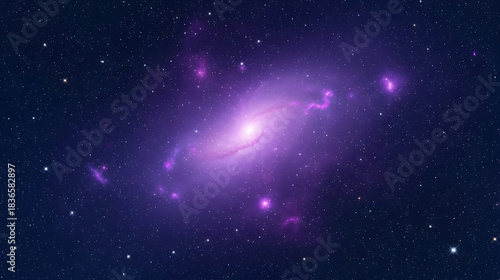 Vibrant purple galaxy swirls amidst a starry cosmos