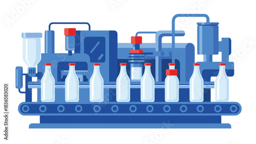 Streamlined automated bottling line for efficient production in a modern factory setting, perfect for industrial manufacturing and supply chain visuals