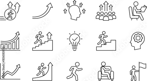 Professional businessman climbing ladder of success, reaching career goals, symbolizing aspiration, personal growth, opportunity, and challenge with a bright sky background.