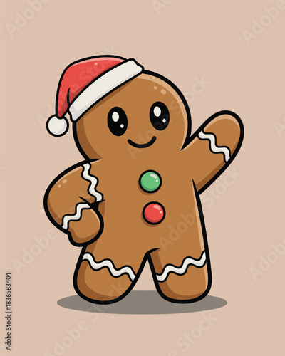 Cute Christmas Gingerbread Cookie Mascot – Festive Holiday Character Art