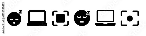 Sleepy emoji and technology icons: screens, devices, and faces