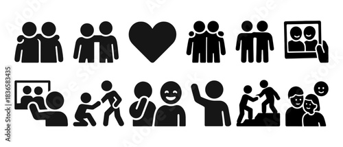 Icons depicting friendship and inclusivity through various social interactions