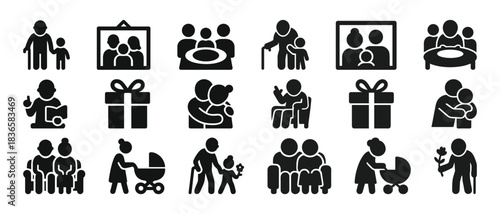 Family icons: diverse activities and bonds collection