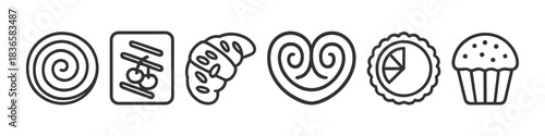Line art icons of pastries and baked goods including croissant and muffin