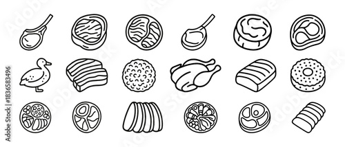 Vector icons of various meats and poultry including chicken and lamb