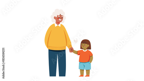 Show your love with this adorable grandma and child holding hands, perfect for heartwarming family moments and intergenerational bonds