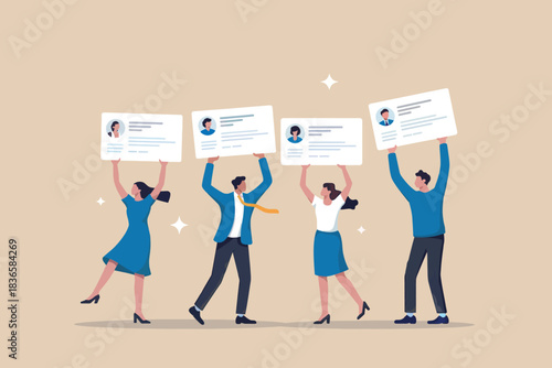 Successful team members proudly display their resumes for job opportunities.
