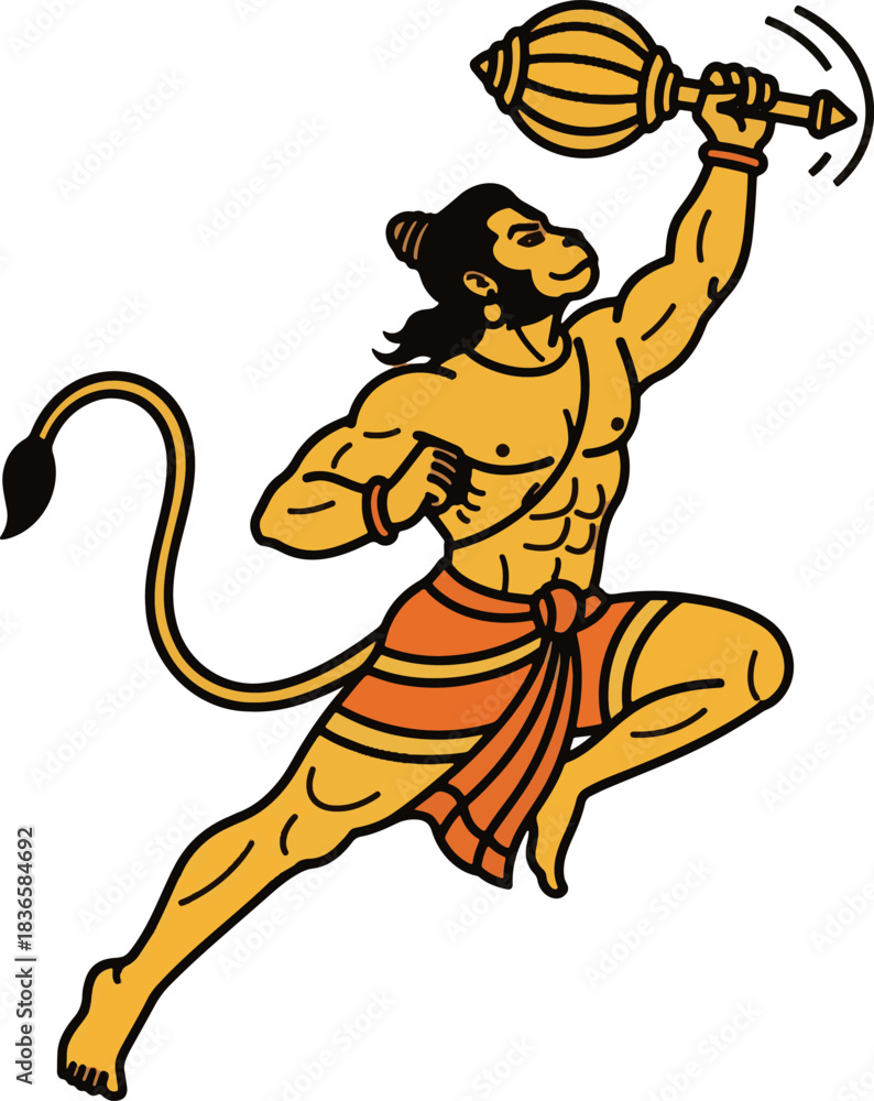 Fototapeta premium Hanuman Leaping Pose PNG. Energetic Transparent Vector Artwork.
