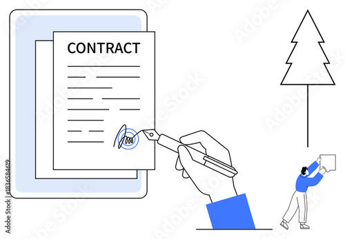 Contract signing. a formal agreement with legal contract, signature, and pen. Contract management, legal processes, agreement handling, business deals, legal documentation