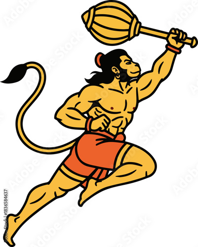 Hanuman Leaping Pose PNG. Energetic Transparent Vector Artwork.