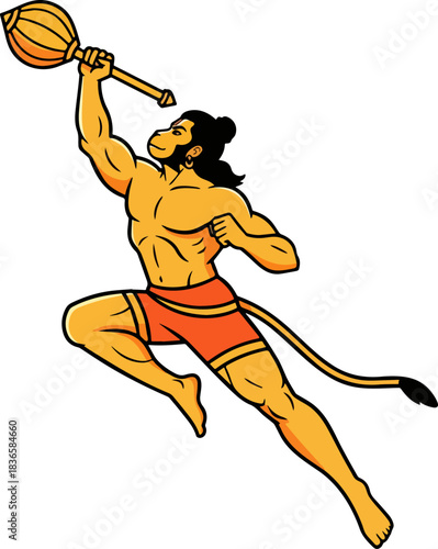Hanuman Powerful Punch Pose PNG. Dynamic Transparent Vector.