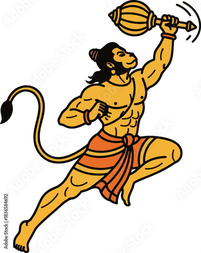 Hanuman Leaping Pose PNG. Energetic Transparent Vector Artwork.