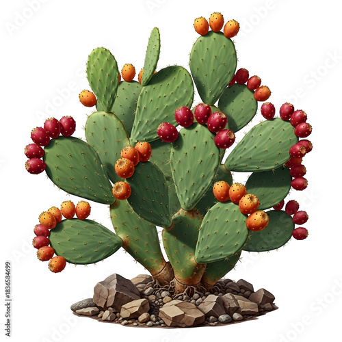 Prickly pear cactus isolated on transparent background