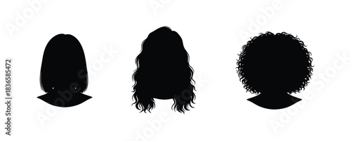Silhouettes of three different hairstyles against a plain white background