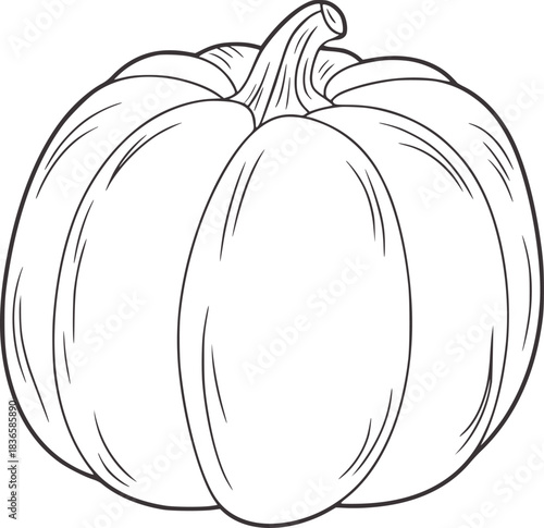 Black and white outline of a pumpkin with stem squash 1