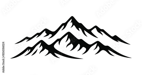 Stylized mountain range illustration in black and white with a modern minimalist aesthetic