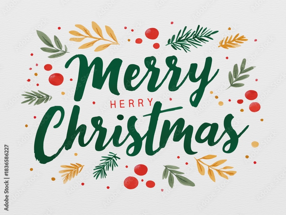 Obraz premium Colorful Merry Christmas greeting with festive decorative elements