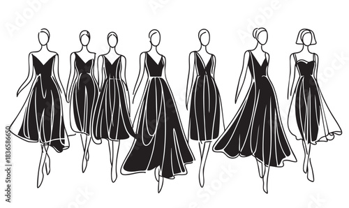 Stylish fashion models. Fashion girls Sketch in dress