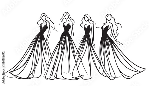 Stylish fashion models. Fashion girls Sketch in dress