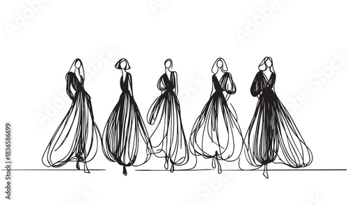 Stylish fashion models. Fashion girls Sketch in dress