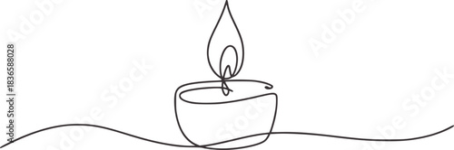 Single line drawing of a lit candle flame light