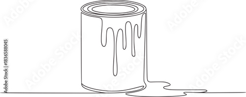 Single line drawing of a paint can with dripping paint