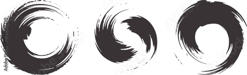 Three dark grey abstract brush stroke circles black