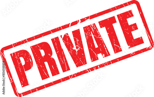 Rectangular red private stamp illustrates restriction with its distressed texture and transparent background