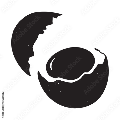 Broken cracked eggshell with raw yolk cooking food ingredient vector icon.