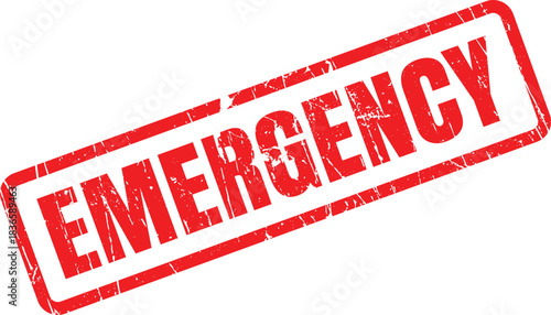 A weathered red emergency stamp urgently labels danger on a white transparent backdrop