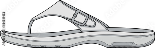 Sandal, flip-flop, vector, illustration, sketch, outline, fashion, gear, durable, ergonomic, structured, silhouette, layout, design, protection, accessory, buckle, strap, sole, contoured, tread