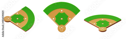 Photography 3d baseball field top view and perspective