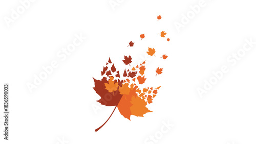 Stunning maple leaf design fragments dispersing upwards suggesting change and seasonal transition beautifully