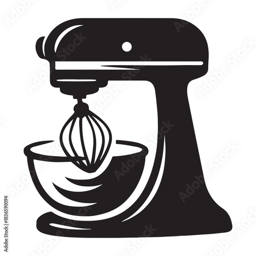 Electric stand mixer kitchen appliance with bowl and whisk vector icon