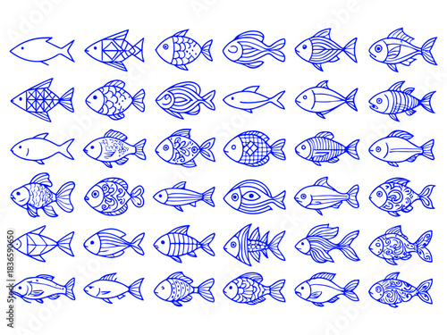 30 Fish Line Art Icons – Minimal & Abstract Marine Set