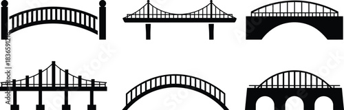 Bridge Silhouettes Set Architecture Structures Arches and Suspension Vector