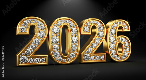3d Gold And Diamond Style text 2026 background Happy new year 