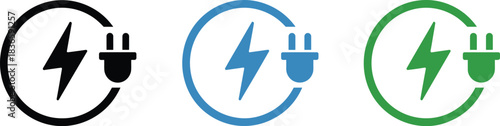 Electric Plug and Power Bolt Icon Set Energy Symbol Vector