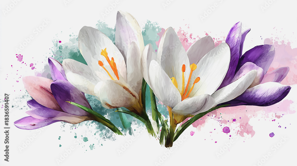 Naklejka premium watercolor painting of Elegant wedding invitation card background vector. Minimal hand painted watercolor botanical Lilly flowers texture template background. Design for wedding, vip cover, poster,