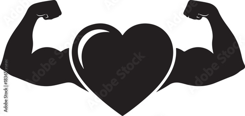 Strong heart icon with flexed biceps