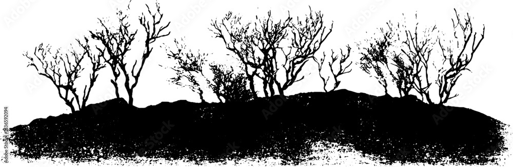 Obraz premium Black and white stencil of dense undergrowth for urban art design