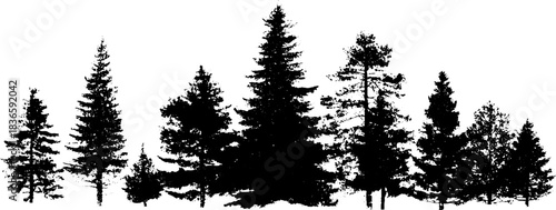 Black and white forest silhouette stencil for nature-inspired design