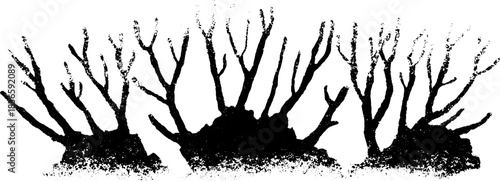 Black and white stencil art of dense undergrowth for nature-inspired designs