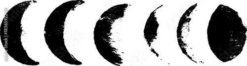 Black and white stencil illustration of moon phases with delicate brushstrokes
